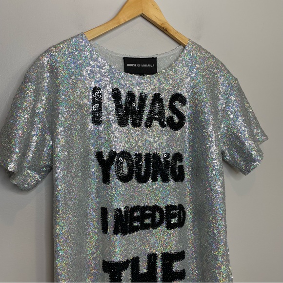 House of Mua Mua • I Was Young I Needed The Money sequined maxi tee shirt dress - Picture 6 of 13